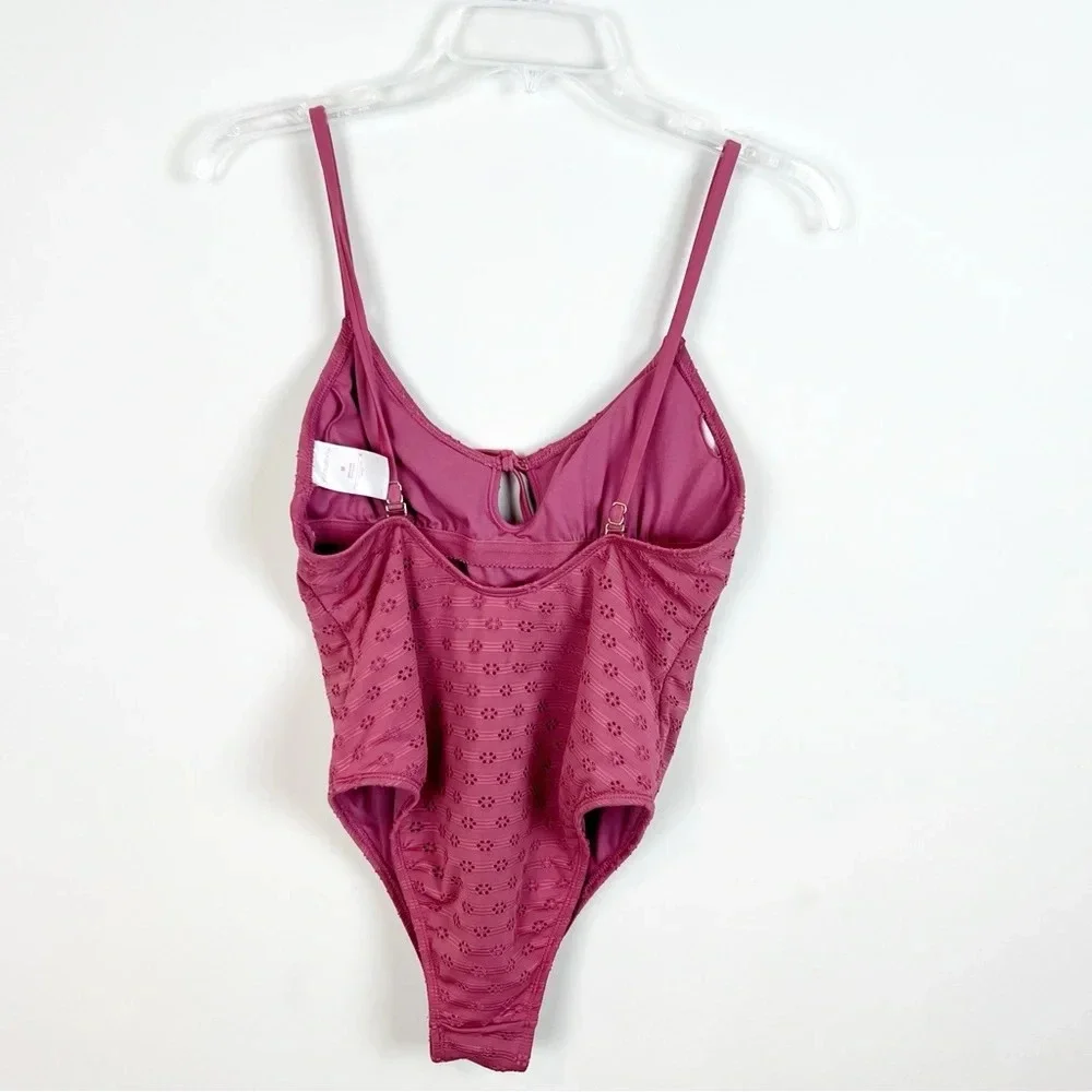 Xhilaration Mauve Eyelet One Piece Swimsuit Junior Medium M Cheeky Swim Bathing